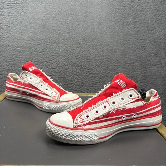 Converse All Star Low Top‎ Sneakers Red White Striped Canvas Shoes Unisex Size 6 - Picture 2 of 8
